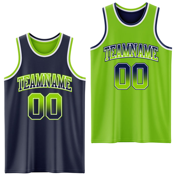Custom Navy Neon Green Fade Fashion Reversible Double Side Sublimation Basketball Set Jersey