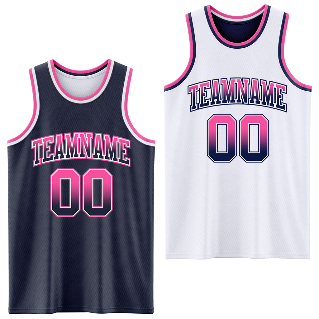 Custom Navy White Fade Fashion Reversible Double Side Sublimation Basketball Set Jersey