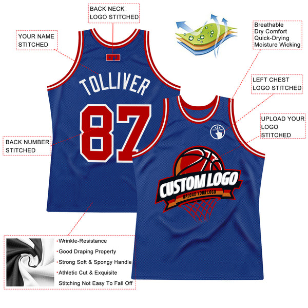 Custom Royal Red-White Authentic Throwback Basketball Jersey