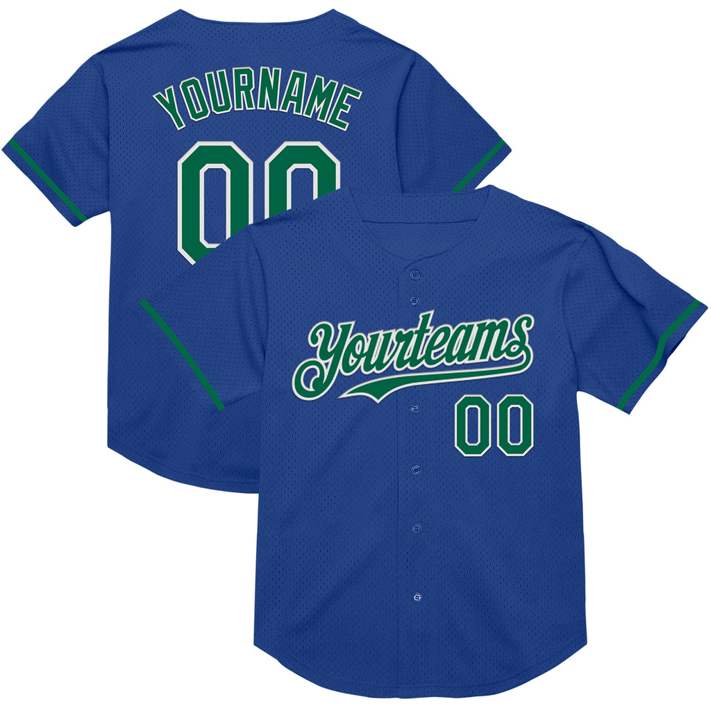 Custom Royal Kelly Green-White Mesh Authentic Throwback Baseball Jersey