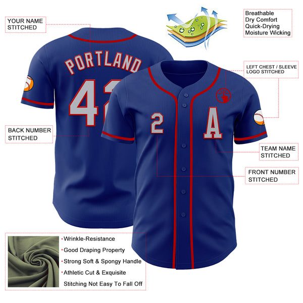 Custom Royal Gray-Red Authentic Baseball Jersey