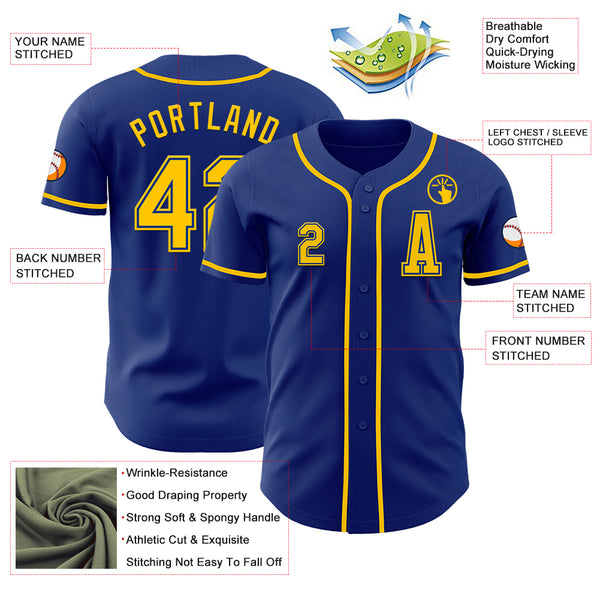 Custom Royal Yellow Authentic Baseball Jersey