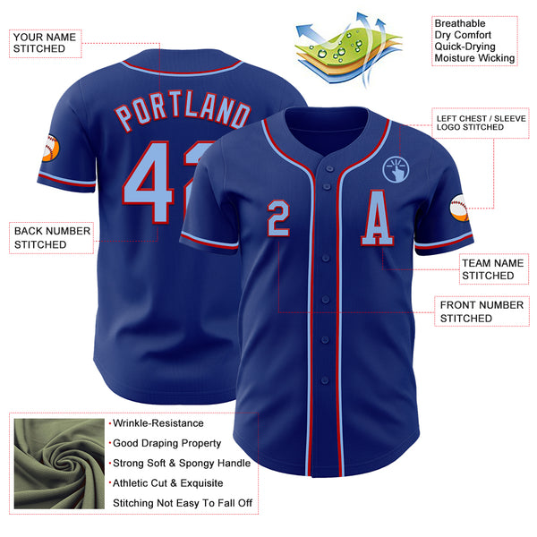 Custom Royal Light Blue-Red Authentic Baseball Jersey