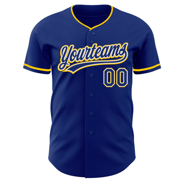 Custom Royal White-Yellow Authentic Baseball Jersey