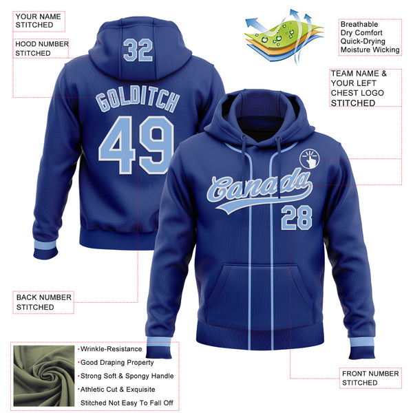 Custom Stitched Royal Light Blue-White Baseball Pullover Sweatshirt Hoodie
