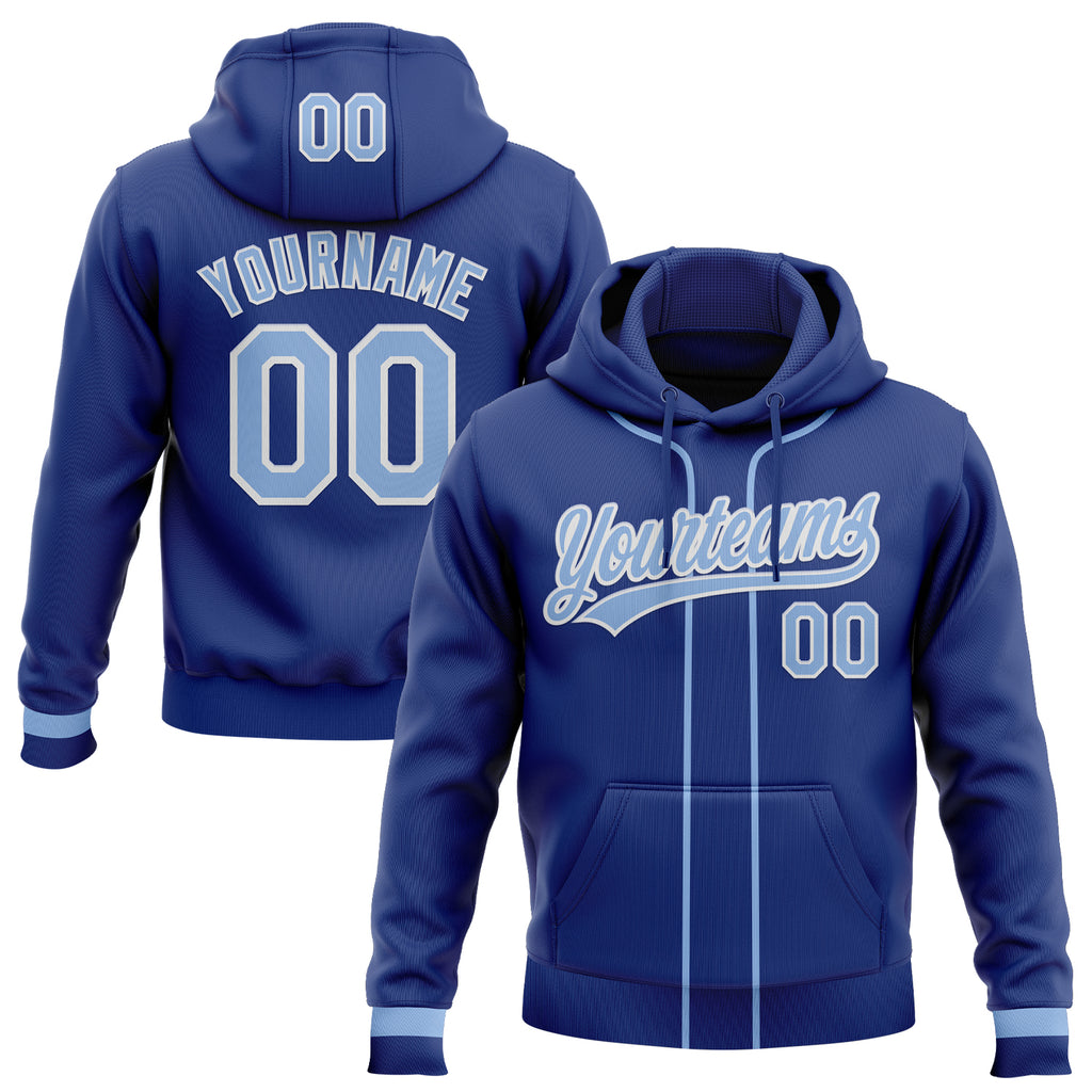 Custom Stitched Royal Light Blue-White Baseball Pullover Sweatshirt Hoodie