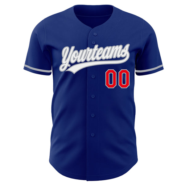 Custom Royal Fire Red White-Gray Authentic Baseball Jersey