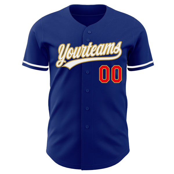 Custom Royal Fire Red White-Old Gold Authentic Baseball Jersey