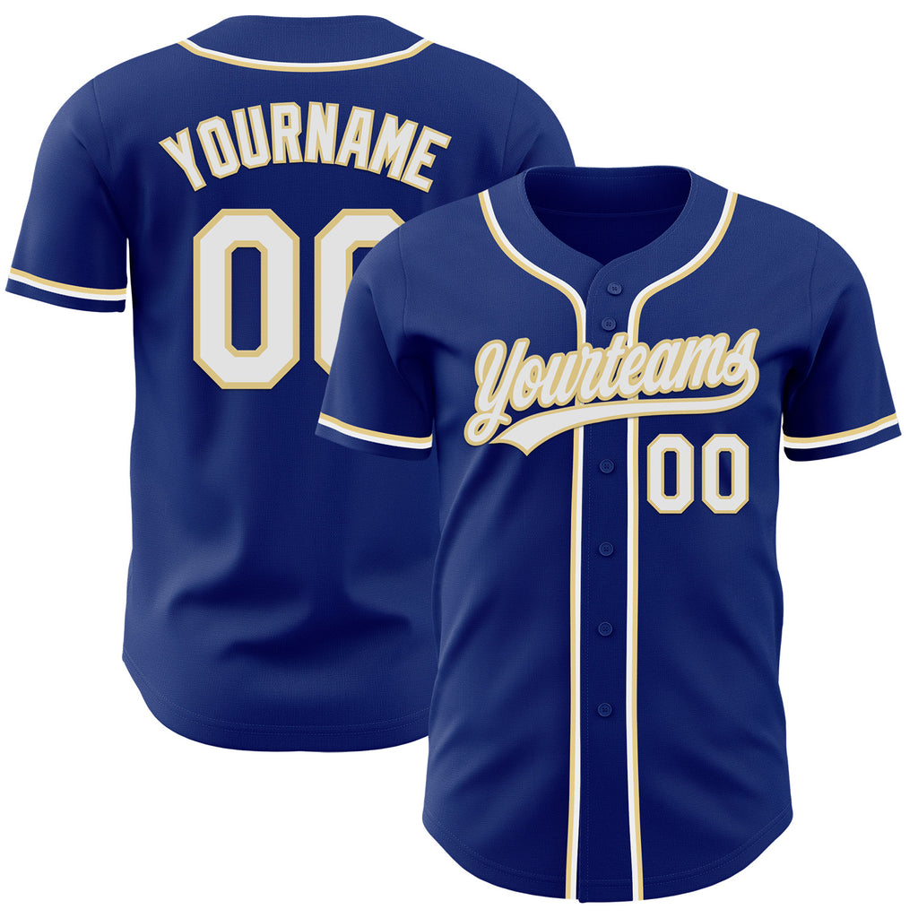 Custom Royal White-Vegas Gold Authentic Baseball Jersey