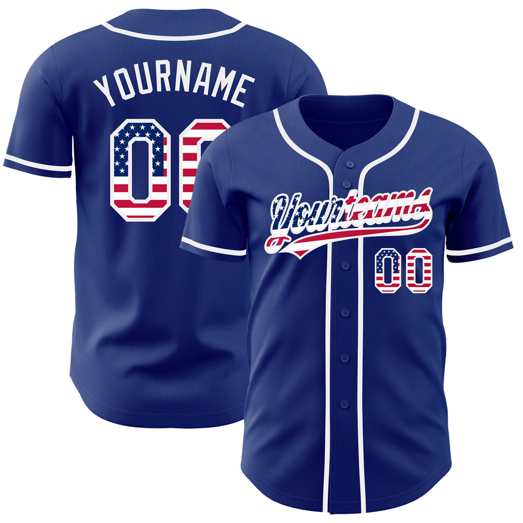 Custom Royal USA Flag-White Authentic Baseball Jersey