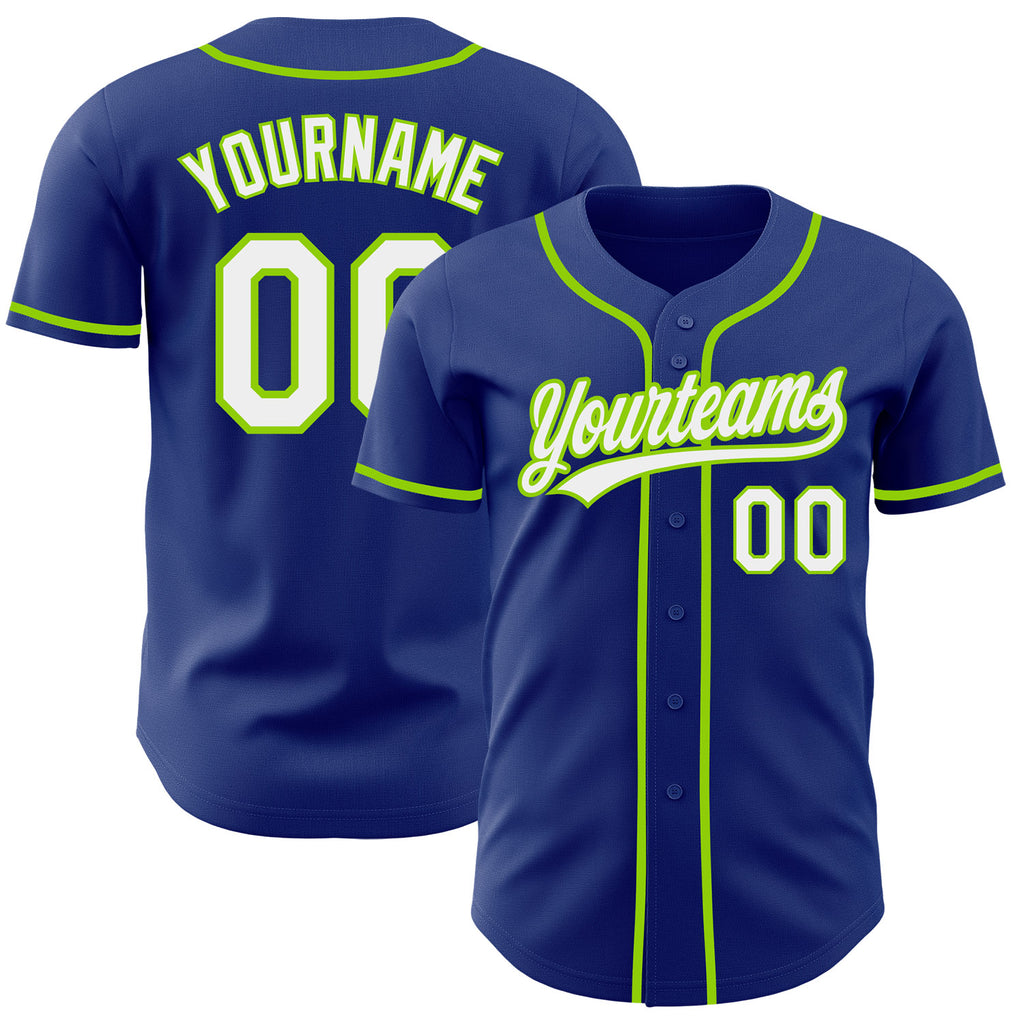 Custom Royal White-Neon Green Authentic Baseball Jersey