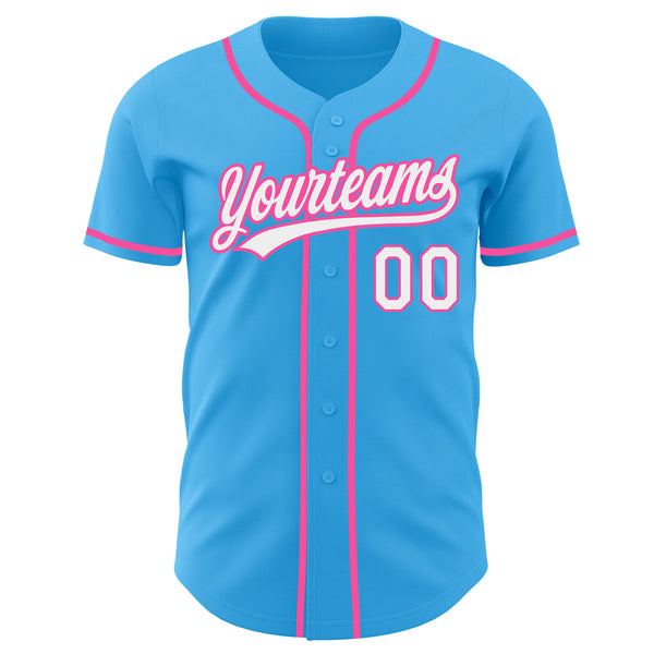 Custom Sky Blue White-Pink Authentic Baseball Jersey