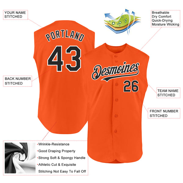 Custom Orange Black-White Authentic Sleeveless Baseball Jersey