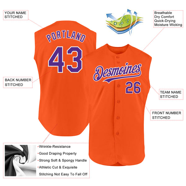 Custom Orange Purple-White Authentic Sleeveless Baseball Jersey