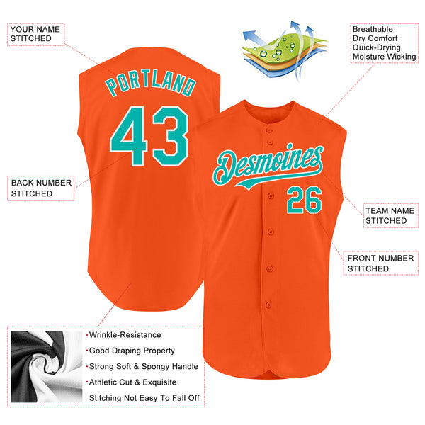 Custom Orange Aqua-White Authentic Sleeveless Baseball Jersey