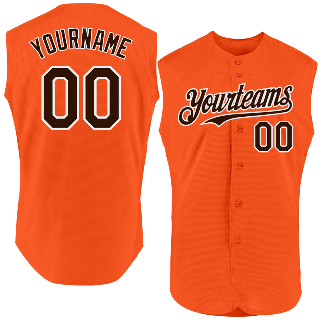 Custom Orange Brown-White Authentic Sleeveless Baseball Jersey