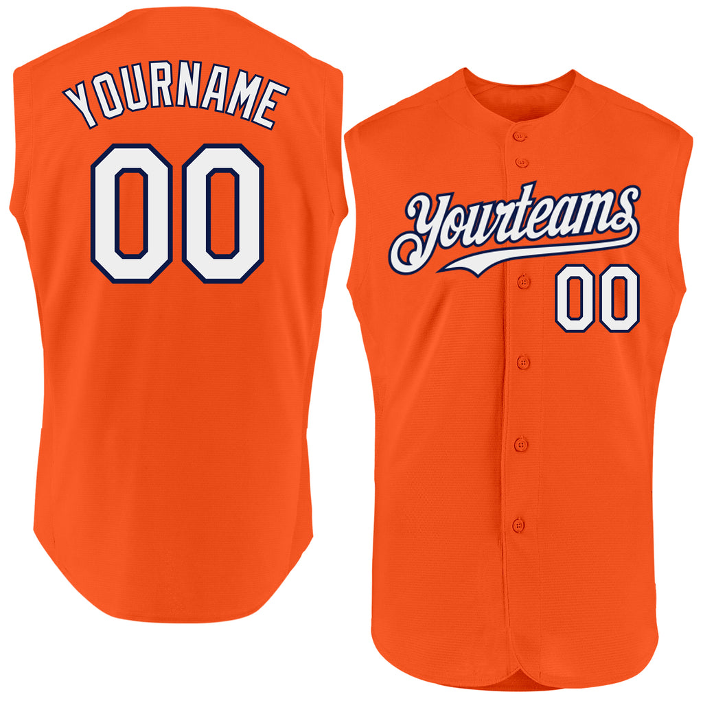 Custom Orange White-Navy Authentic Sleeveless Baseball Jersey