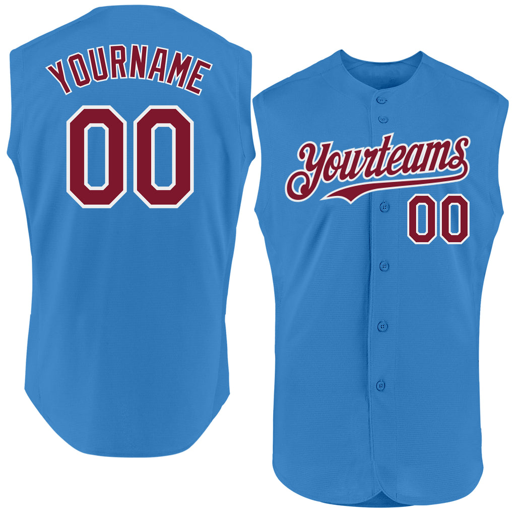 Custom Powder Blue Crimson-White Authentic Sleeveless Baseball Jersey