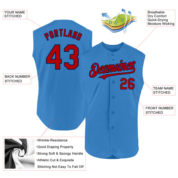 Custom Powder Blue Red-Navy Authentic Sleeveless Baseball Jersey