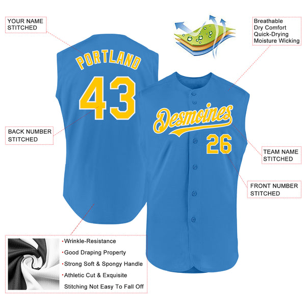 Custom Powder Blue Yellow-White Authentic Sleeveless Baseball Jersey