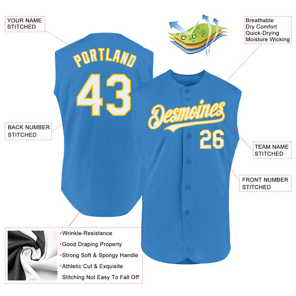 Custom Powder Blue White-Yellow Authentic Sleeveless Baseball Jersey