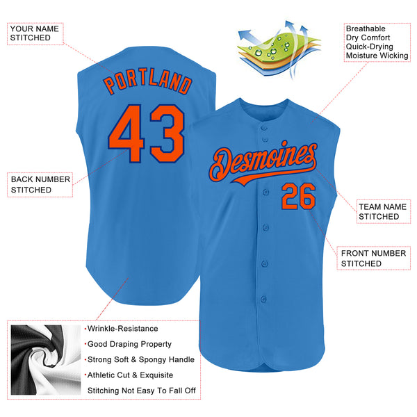 Custom Powder Blue Orange-Royal Authentic Sleeveless Baseball Jersey