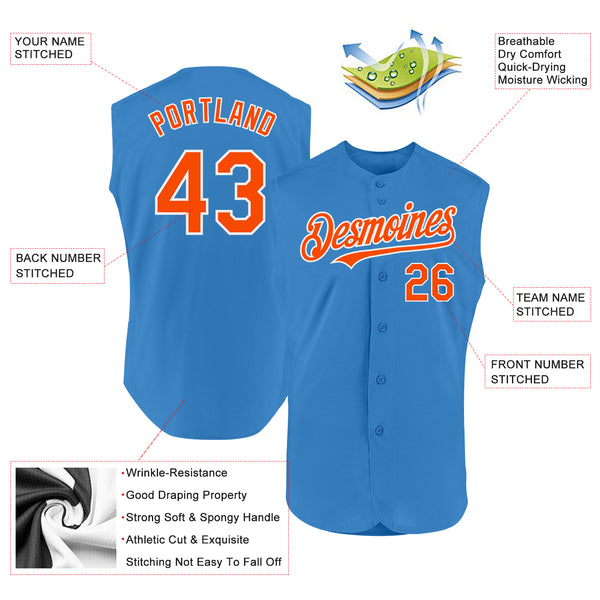 Custom Powder Blue Orange-White Authentic Sleeveless Baseball Jersey