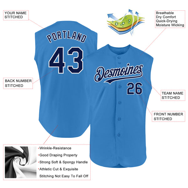 Custom Powder Blue Navy-White Authentic Sleeveless Baseball Jersey