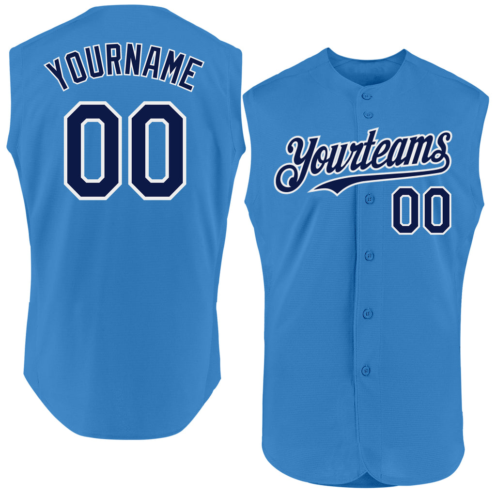 Custom Powder Blue Navy-White Authentic Sleeveless Baseball Jersey