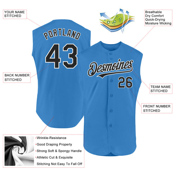 Custom Powder Blue Black-White Authentic Sleeveless Baseball Jersey