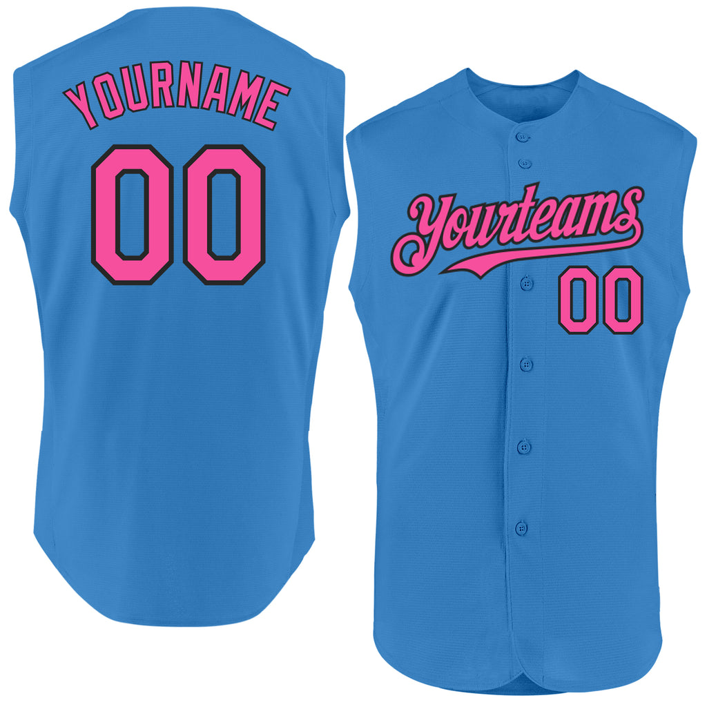 Custom Powder Blue Pink-Black Authentic Sleeveless Baseball Jersey