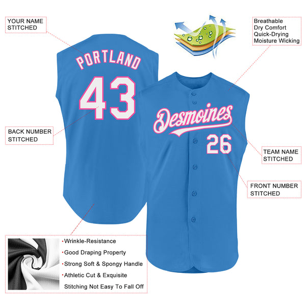 Custom Powder Blue White-Pink Authentic Sleeveless Baseball Jersey