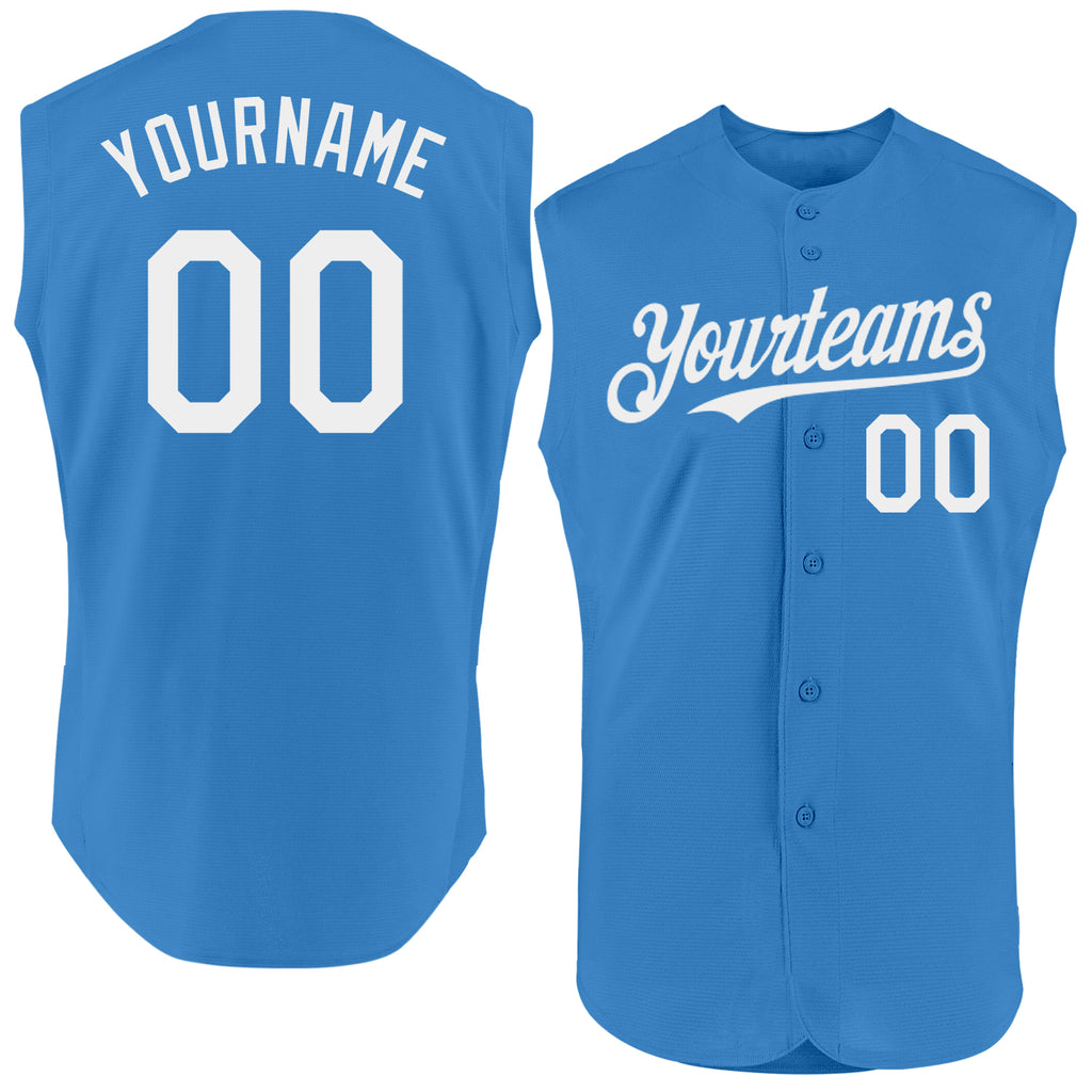 Custom Powder Blue White Authentic Sleeveless Baseball Jersey