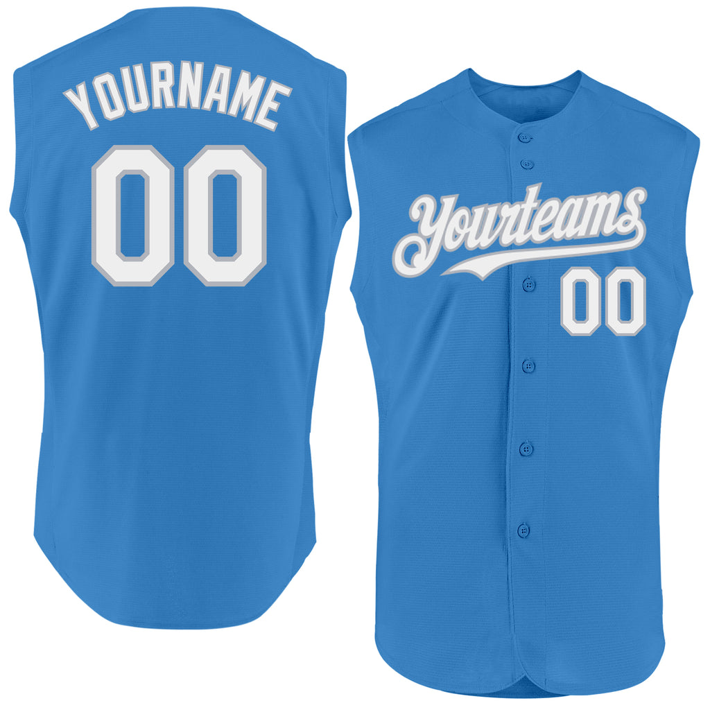 Custom Powder Blue White-Gray Authentic Sleeveless Baseball Jersey