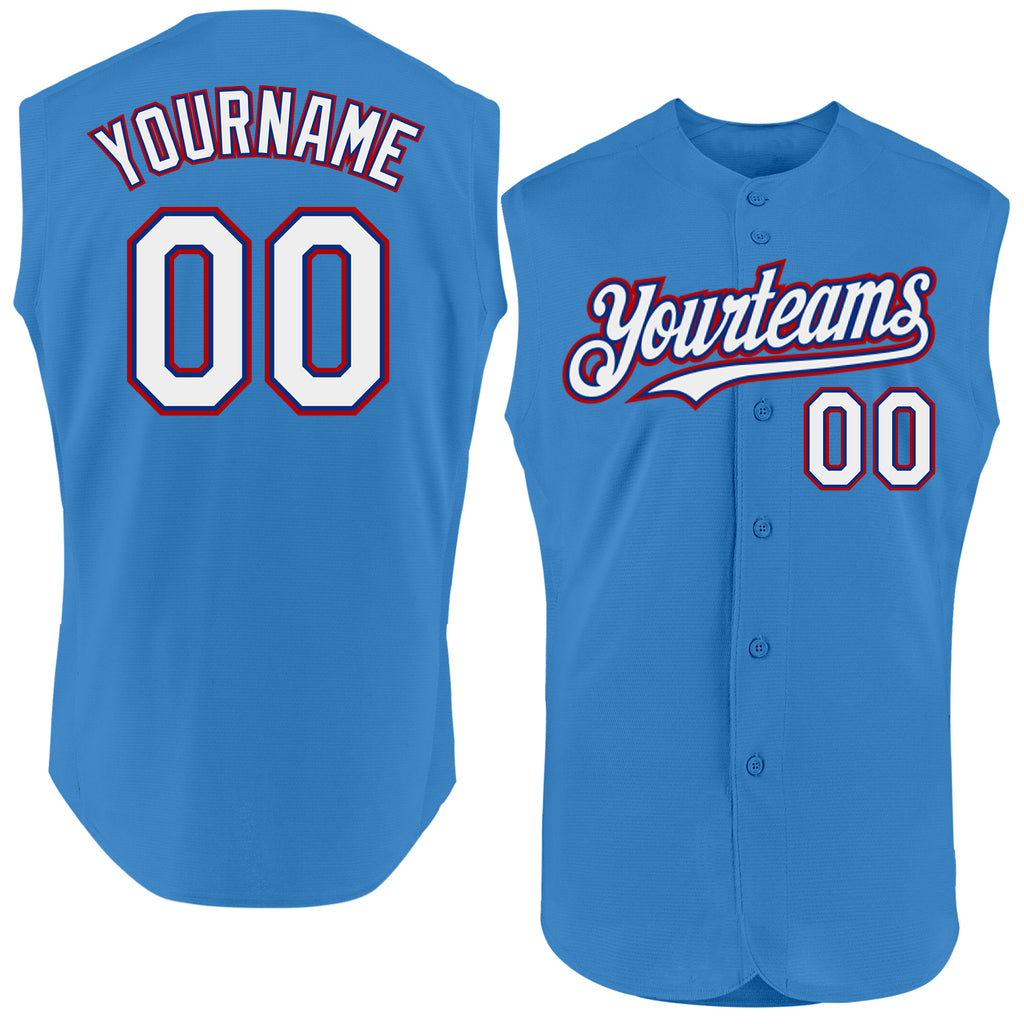 Custom Powder Blue Royal-Red Authentic Sleeveless Baseball Jersey