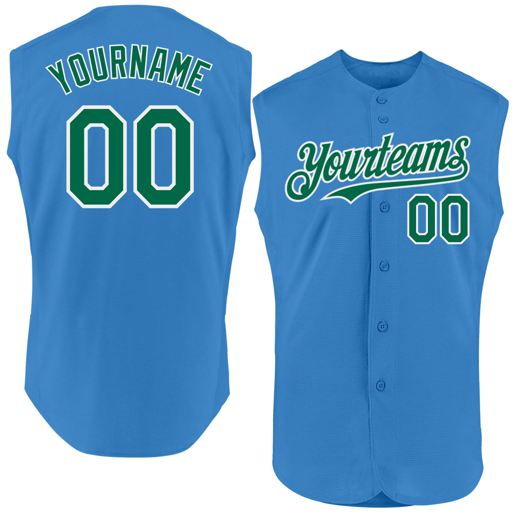 Custom Powder Blue Kelly Green-White Authentic Sleeveless Baseball Jersey