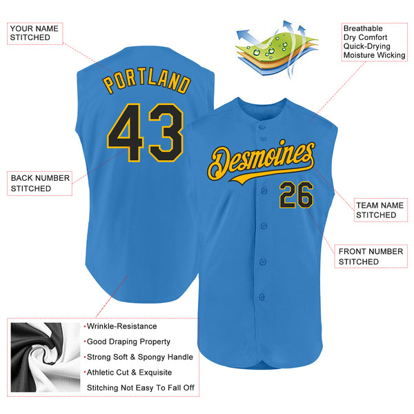 Custom Powder Blue Black-Gold Authentic Sleeveless Baseball Jersey