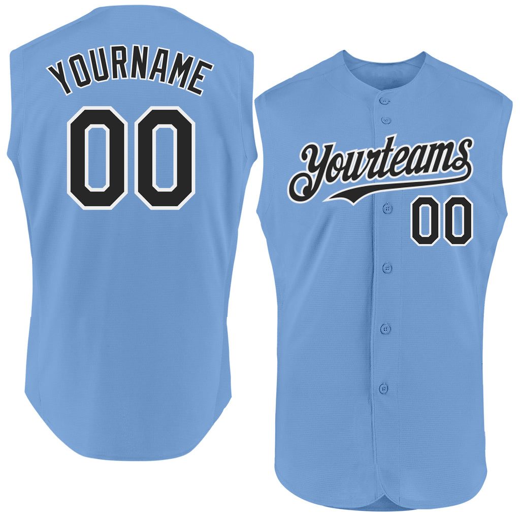 Custom Light Blue Black-White Authentic Sleeveless Baseball Jersey