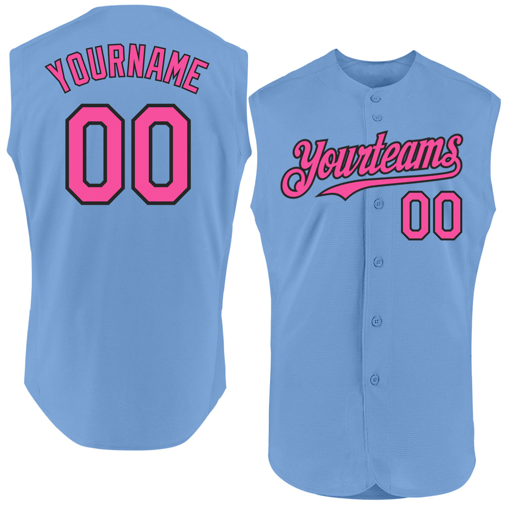Custom Light Blue Pink-Black Authentic Sleeveless Baseball Jersey