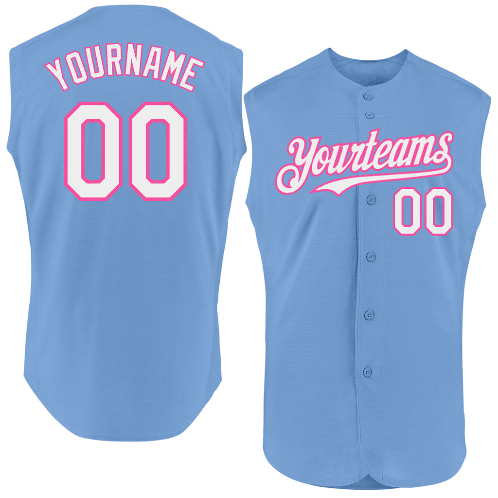 Custom Light Blue White-Pink Authentic Sleeveless Baseball Jersey
