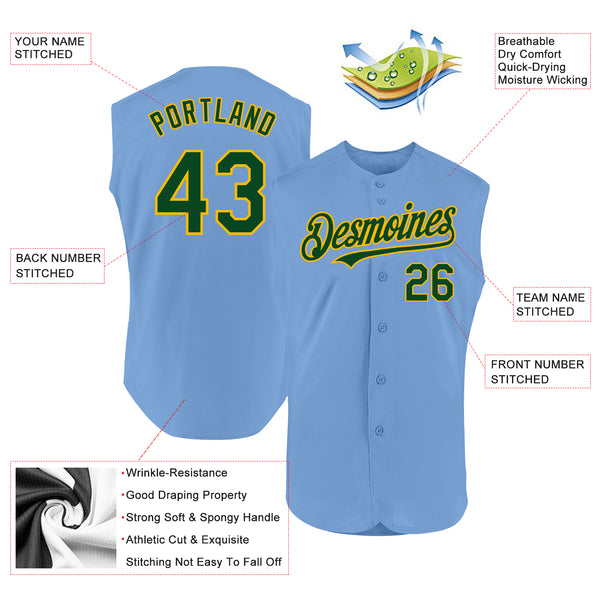 Custom Light Blue Green-Gold Authentic Sleeveless Baseball Jersey