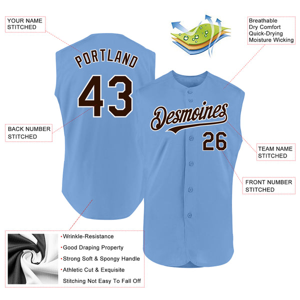 Custom Light Blue Brown-White Authentic Sleeveless Baseball Jersey