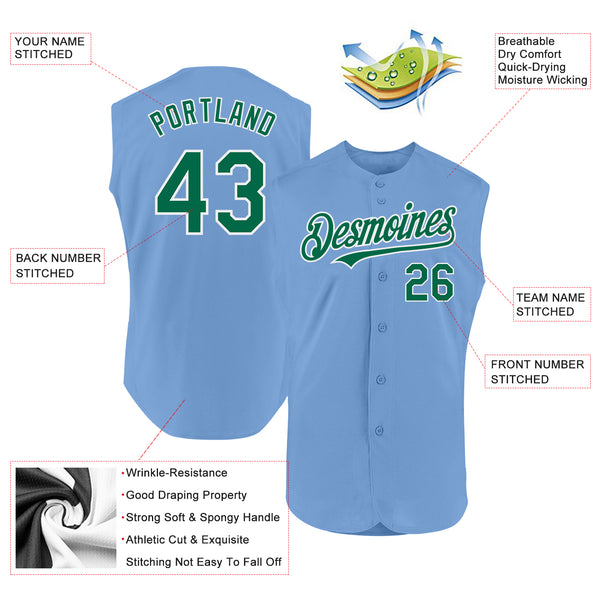 Custom Light Blue Kelly Green-White Authentic Sleeveless Baseball Jersey