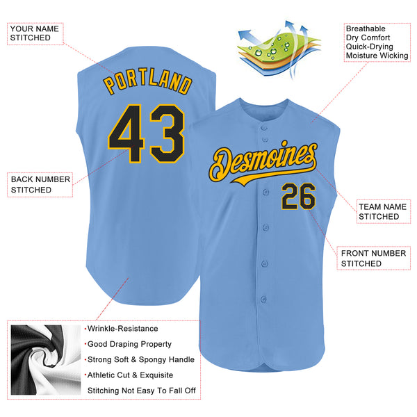Custom Light Blue Black-Gold Authentic Sleeveless Baseball Jersey