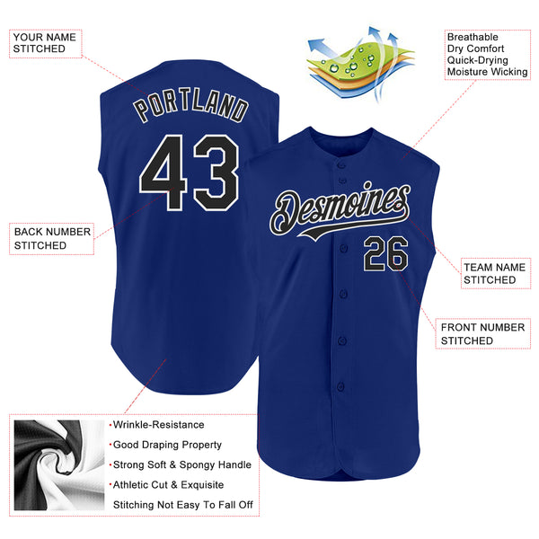 Custom Royal Black-White Authentic Sleeveless Baseball Jersey