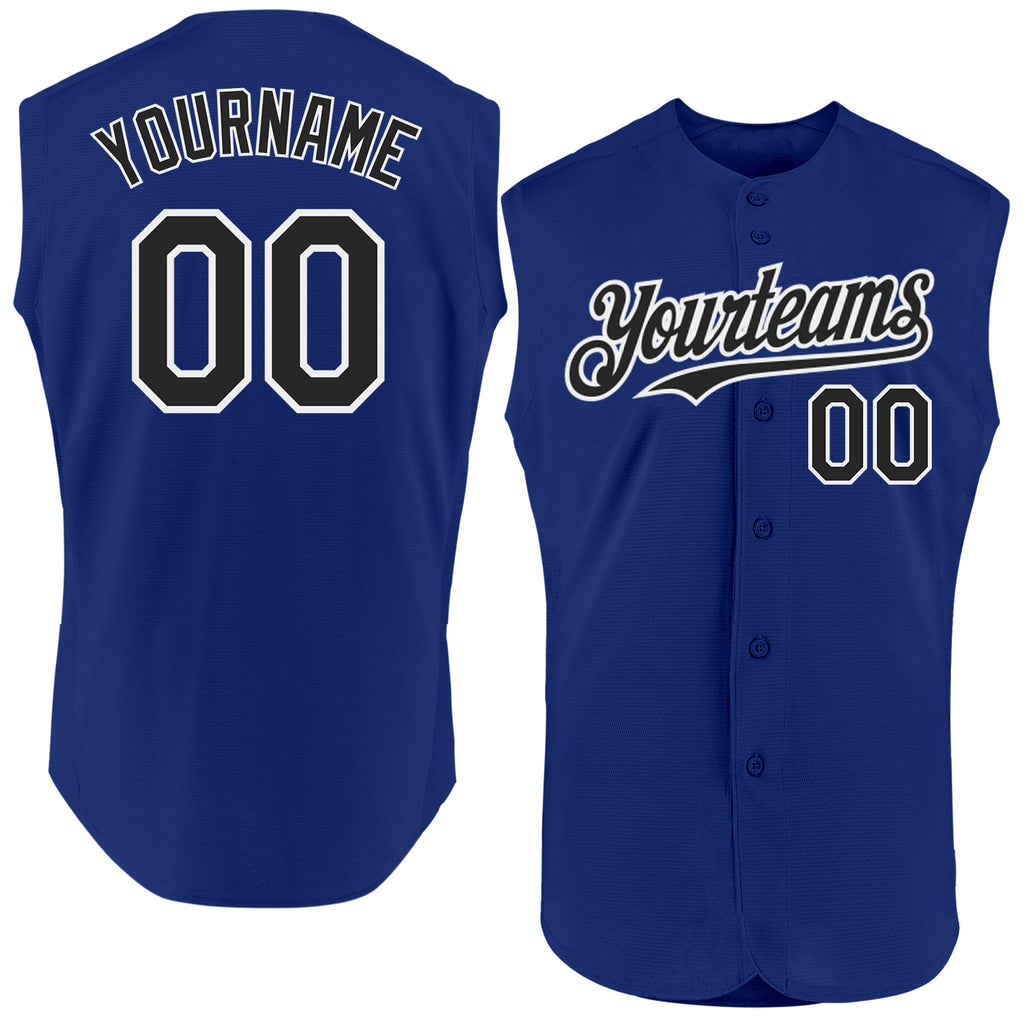 Custom Royal Black-White Authentic Sleeveless Baseball Jersey