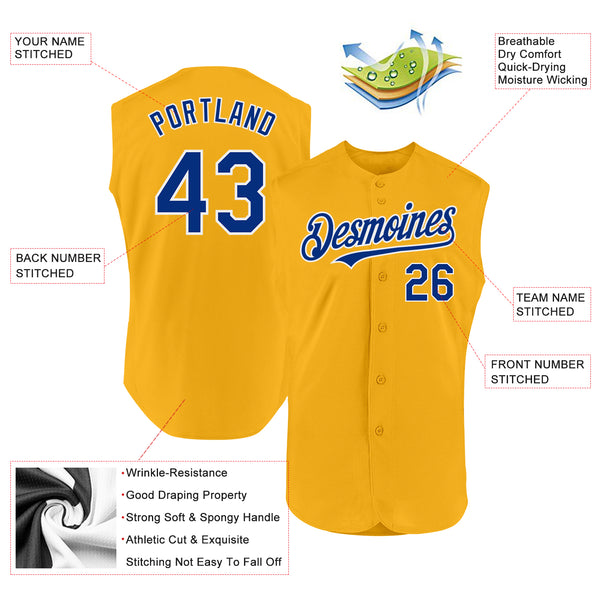 Custom Gold Royal-White Authentic Sleeveless Baseball Jersey