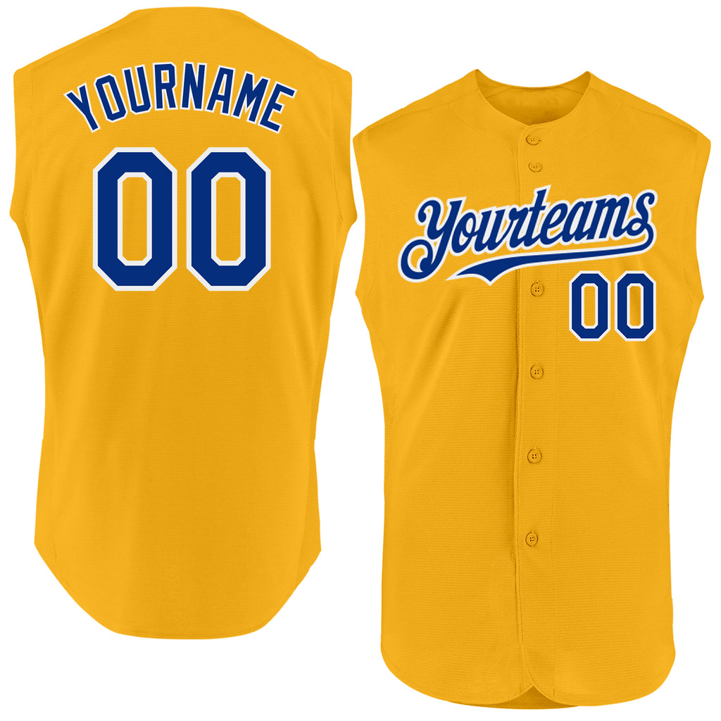 Custom Gold Royal-White Authentic Sleeveless Baseball Jersey