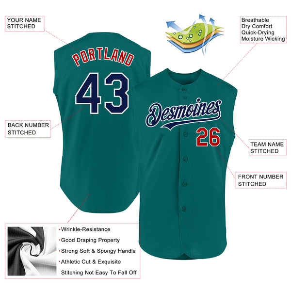 Custom Teal Navy-Red Authentic Sleeveless Baseball Jersey