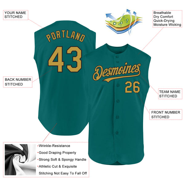 Custom Teal Old Gold-Black Authentic Sleeveless Baseball Jersey